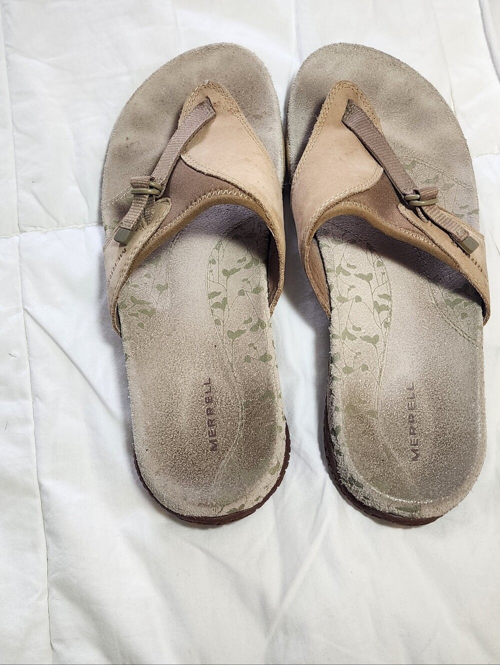 Merrell Sandals Womens Size 8 Beige Suede Thong Comfort Walking Casual Shoes - Picture 3 of 9